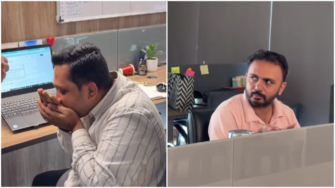 Employee offers lemon juice as prasad to prank coworkers, their reactions go viral (Photos: @teambabyorgano/Instagram) Employee offers lemon juice as prasad to prank coworkers, their reactions go viral
