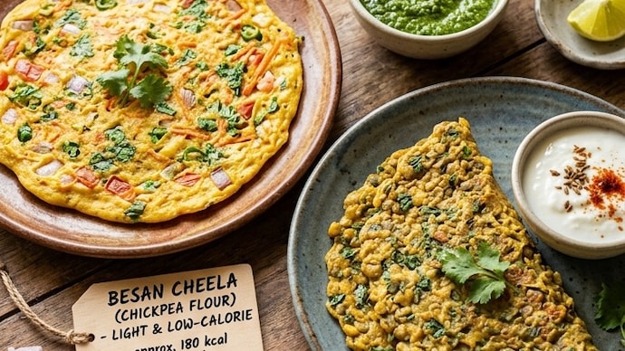 Both besan cheela and dal cheela are presented as healthy breakfast options for weight loss.