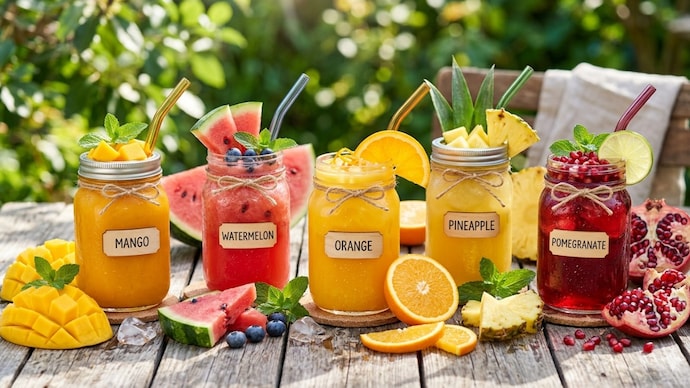 Homemade fruit juices made with fresh seasonal produce offer quick options for summer refreshment.
