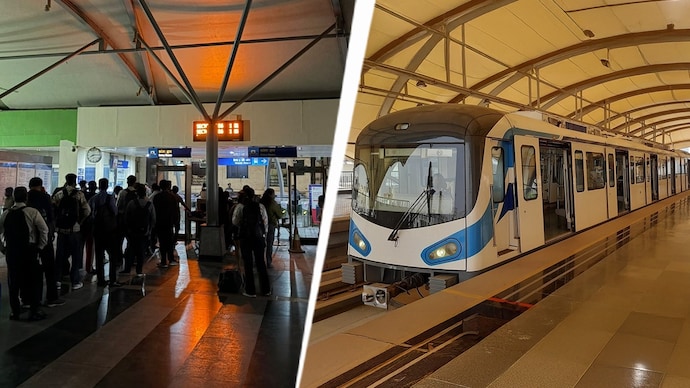 Commuters stand in queue after Rapid Metro services were disrupted due to a fire at a power substation in the city on Friday.
