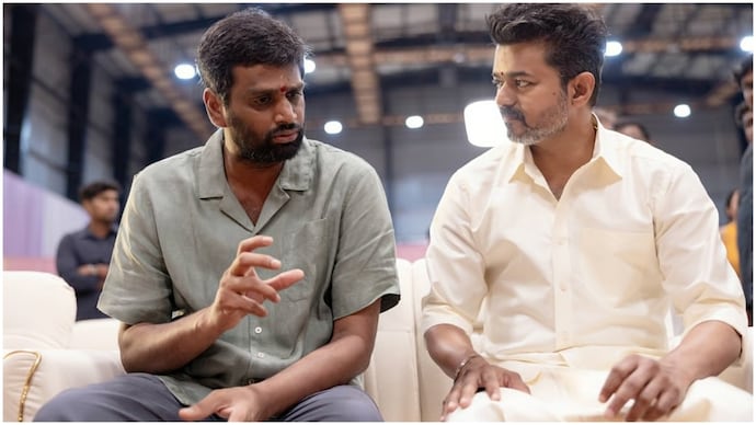 Filmmakers H Vinoth and CM Vijay at Jan Nayakan audio launch. Filmmakers H Vinoth and CM Vijay at Jan Nayakan audio launch.