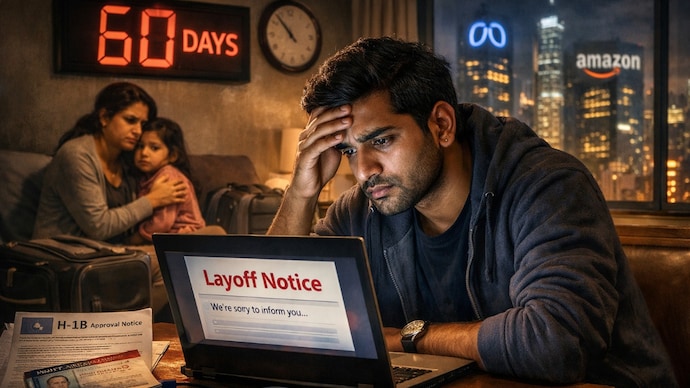 Indians with H1B visas are struggling to survive after Meta and Amazon layoffs. (Image generated using AI for representational purposes) H1B visa, layoffs,
