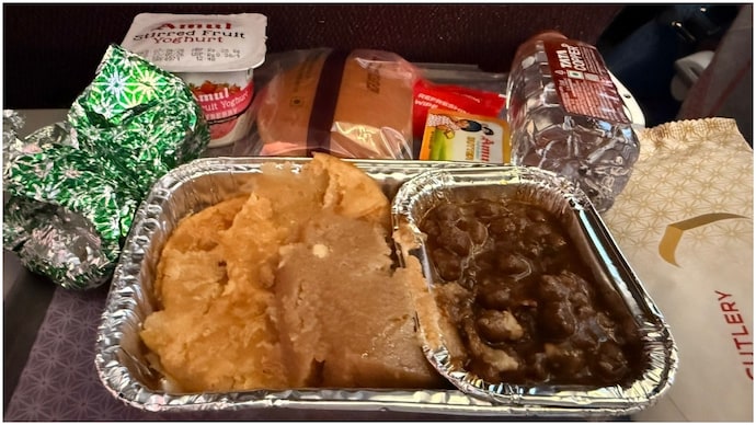 An Air India passenger was surprised to be served halwa puri on a flight to Bali. (Photo: X) halwa puri