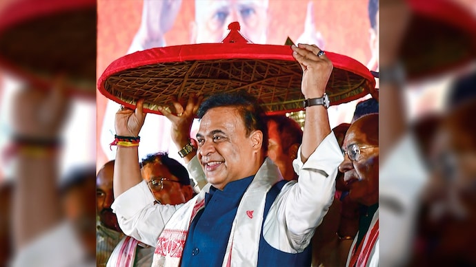 TOTAL COMMAND: Himanta Biswa Sarma celebrates the BJP victory, Guwahati, May 4. (Photo: ANI)