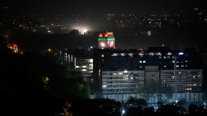 An aerial view of a dense, urban Delhi neighbourhood at night. (Photo: Getty) Hot days, warmer nights: Why is Delhi feeling so hot even at night?
