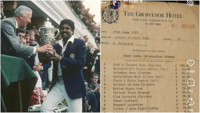 Kapil Dev and his men celebrated after winning the 1983 World Cup. But there is a fake bill online (Getty Images/Screengrab from X) How Team India partied after the 1983 World Cup