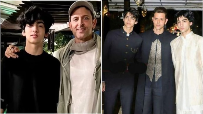 Hrithik Roshan with his sons Hridhaan (left) and Rehaan Hrithik Roshan's special birthday message for son Hridhaan