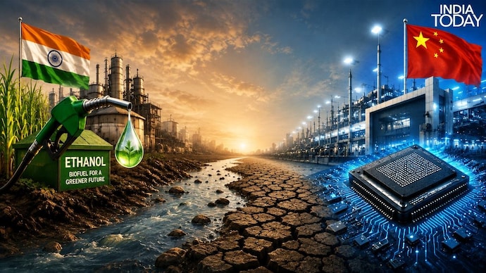 ndia and China are both water-stressed, fast-growing global giants. (Photo: Generative AI by India Today) India China water crisis Ethanol