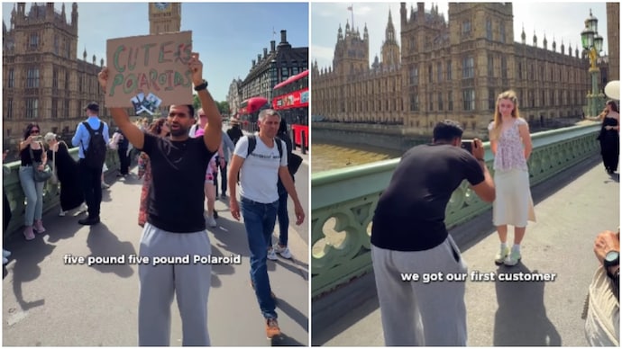 Indian man earns Rs 1300 selling Polaroids in London in 10 minutes, until this happens (Photos: @vishnu_vijayadharan_/Instagram) Indian man earns Rs 1300 selling Polaroids in London in 10 minutes, until this happens
