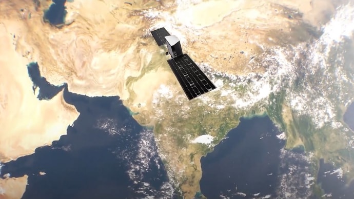 A rednering showing Pathfinder hovering over India in space. (Photo: Screengrab) Indian startups to launch AI data centres in space. Pixxel, Sarvam AI join hands