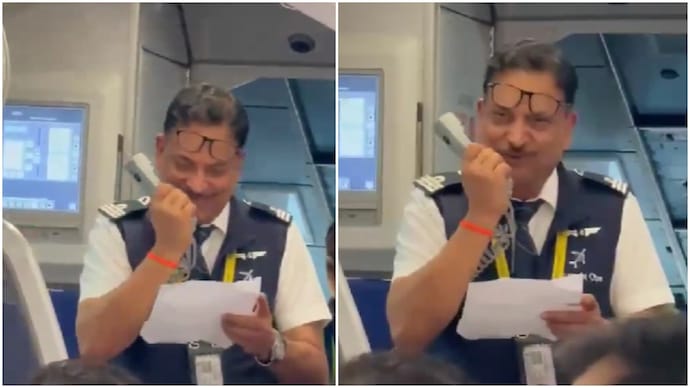 Ex-Union Minister and IndiGo pilot Rajiv Pratap Rudy gave a warm welcome to BJP leaders Ashwini Vaishnaw and Jitendra Singh on Jammu-Delhi flight. (Photos: @RailwayNorthern/X) IndiGo pilot gives warm welcome to Ashwini Vaishnav, Jitendra Singh on Delhi flight