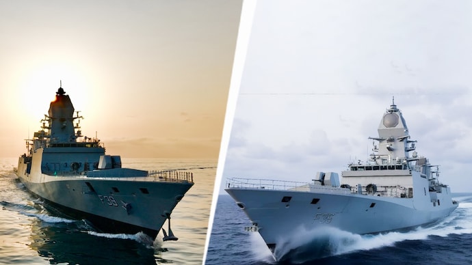 INS Mahendragiri (L) and INS Dunagiri, are the latest additions to the Indian Navy’s fleet. (Images: PIB) ins mahendragri dunagiri stealth frigate project 17 a indian navy modernisation plan warships commissioned mazgaon dockyard garden mumbai research shipbuilders kolkata