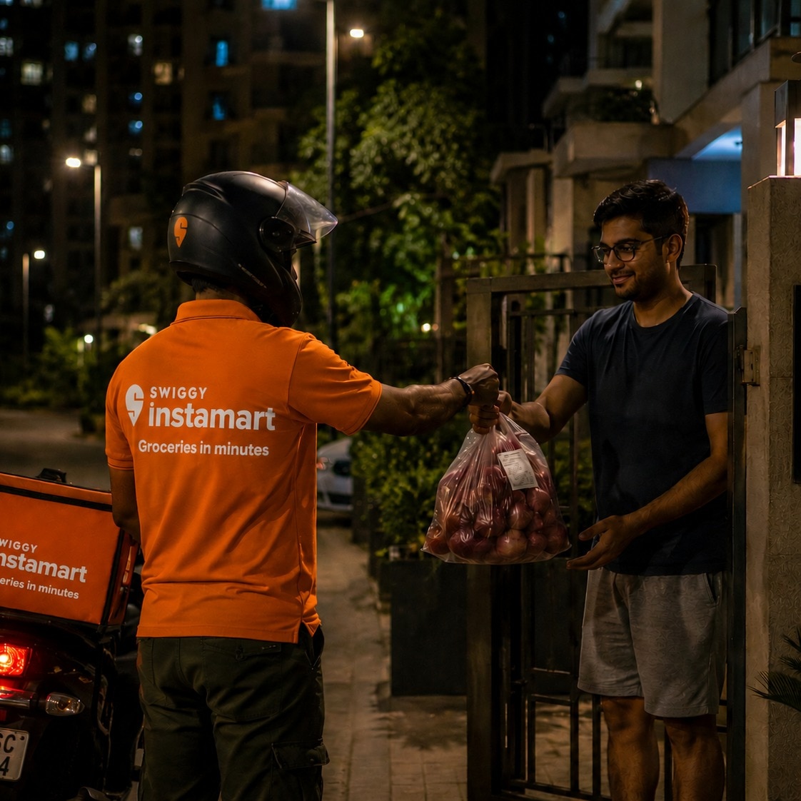 Instamart delivering groceries late at night.