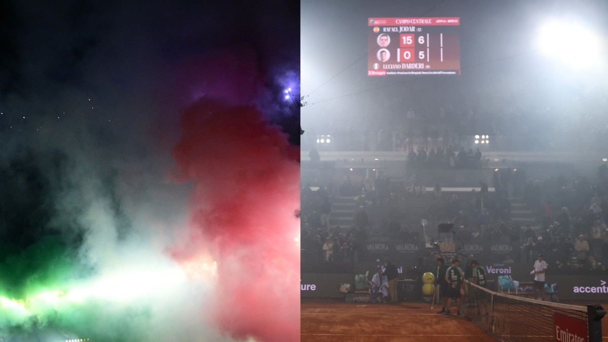 Italian Open between Luciano Darderi and Rafael Jodar halted as Inter Milan’s fireworks celebration sweeps Rome arena