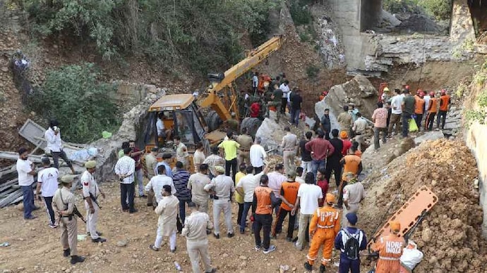 The bodies were recovered during the 12-hour search operation, which went on through the night. (Credits: PTI) Bridge Collapse in Jammu