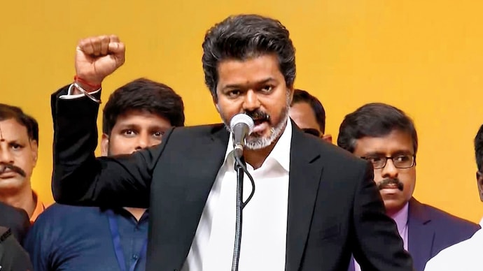 IN HIS GRIP: Vijay's speech after the oath-taking ceremony in Chennai, May 10. (Photo: ANI)