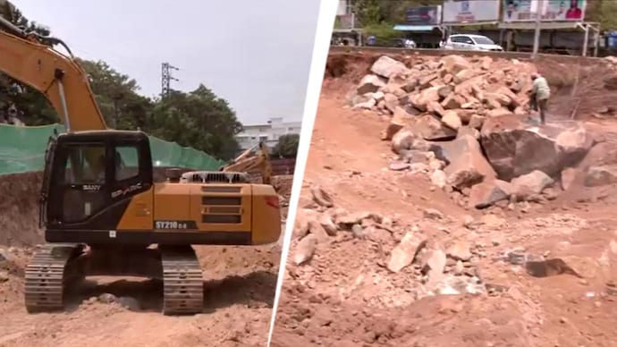 Visuals from the site of the ongoing excavation works around the KBR National Park in Hyderabad for a major infrastructure overhaul project. (Credits: Reporter) KBR National Park