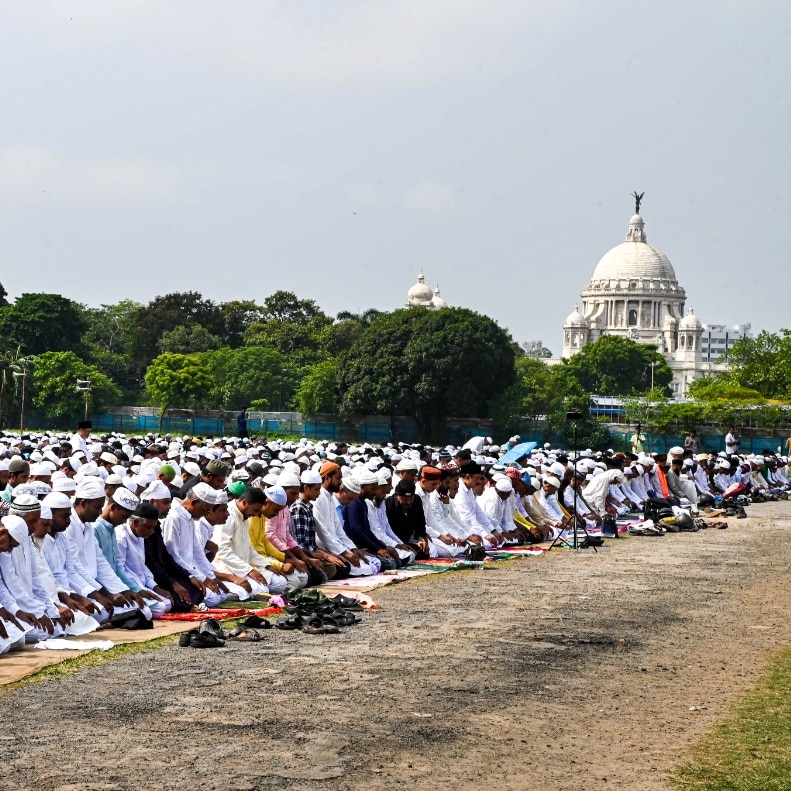 Kolkata: People offer prayers on the occasion of Eid al-Adha at Brigade Parade Ground, in Kolkata, Thursday, May 28, 2026. (PTI)