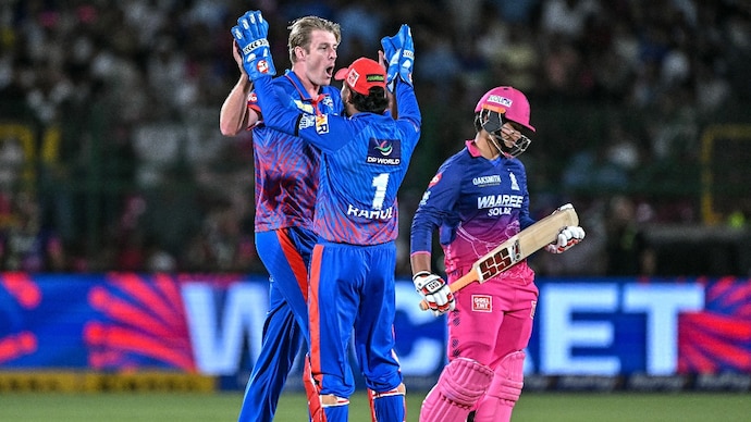Jamieson had a special celebration reserved for Sooryavanshi (Courtesy: AFP) Kyle Jamieson, Vaibhav Sooryavanshi