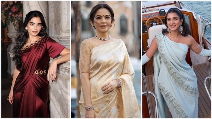 (L)Isha Ambani, (M) Nita Ambani, (R) Radhika Merchant at Venice Biennale (Photo: Anaita Shroff Adajania, NMACC, Rhea Kapoor/Insatgram) (L)Isha Ambani, (M) Nita Ambani, (R) Radhika Merchant at Venice Biennale