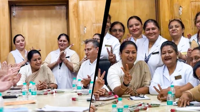 Delhi CM Rekha Gupta announced the stipend hike on the occasion of International Nurses Day. (Visuals: @gupta_rekha/X) LNJP Hopsital