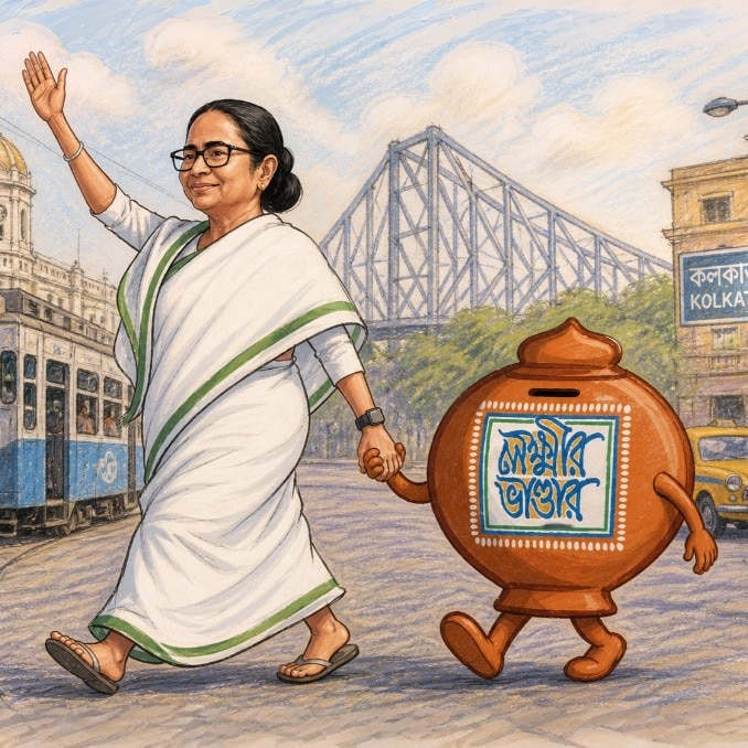Mamata Banerjee has also pitched Lakshmir Bhandar as a lifelong entitlement. (Image: AI/ Author)