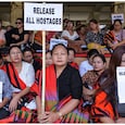 Women stage a protest demanding the safe release of six abducted Naga civilians. Women stage a protest demanding the safe release of six abducted Naga civilians.