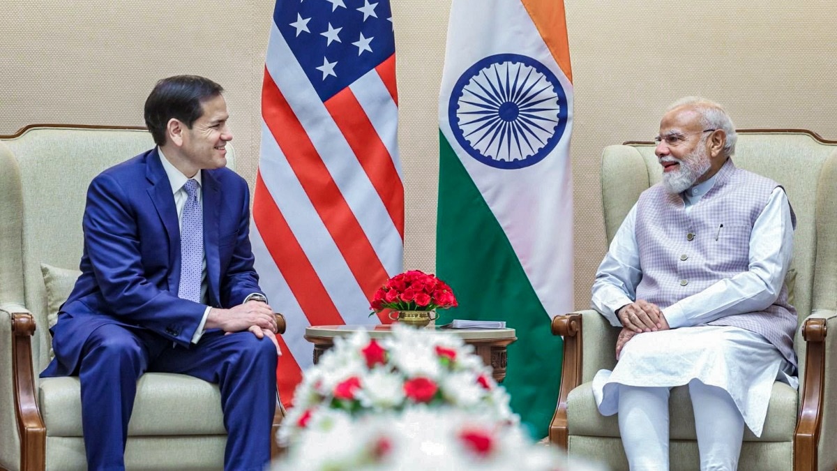 Prime Minister Narendra Modi with US Secretary of State Marco Rubio during a meeting in Delhi on Saturday.