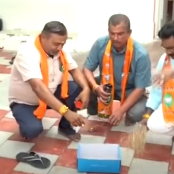 Men kill cockroaches with slippers, broom, protest against Cockroach Janta Party?
