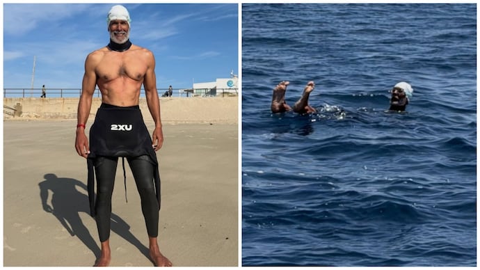 Milind Soman swam from Europe to Africa in his latest endurance performance. (Credit: Instagram/milinderrunning) Milind Soman travels from Europe to Africa; Fans call him an absolute inspiration