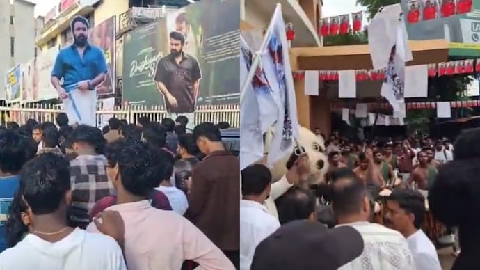 Mohanlal fans celebrate Drishyam 3 across theatres in Kerala (Credit: X/Team_MTU) Mohanlal fans celebrate Drishyam 3 across theatres in Kerala
