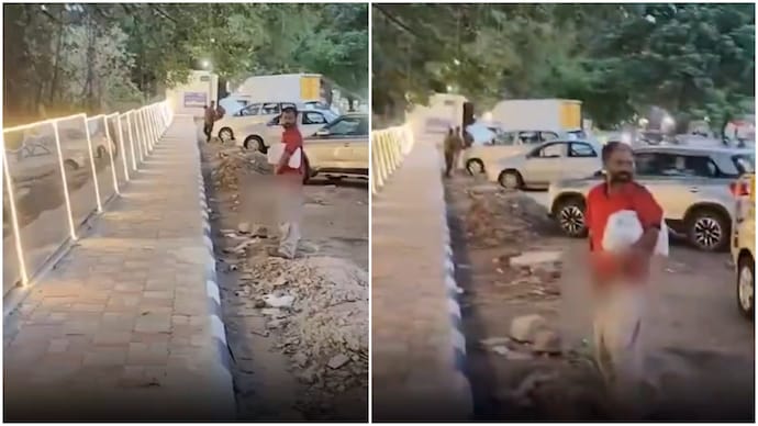Mysuru man caught urinating in front of mirror wall meant to shame offenders (Photos: Karnataka Portfolio/X) Mysuru man caught urinating in front of mirror wall meant to shame offenders