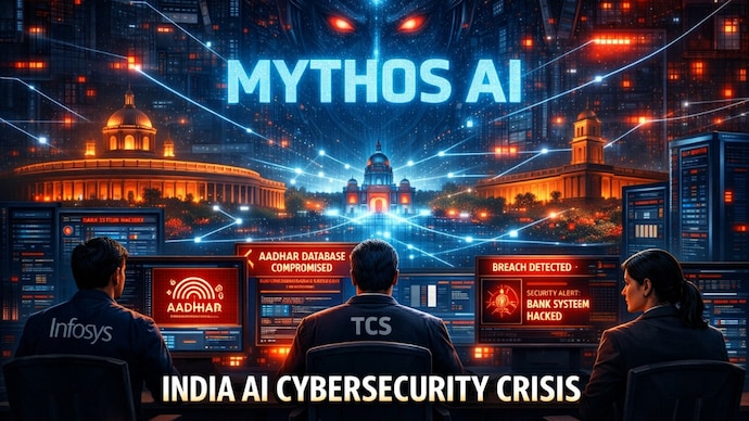 Mythos coming: Alarmed Indian banks, govt departments, and tech giants like TCS and Infosys are running security audits. (Image generated using AI for representational purposes) Mythos, indian govt, tcs, infosys, AI, cybersecurity,