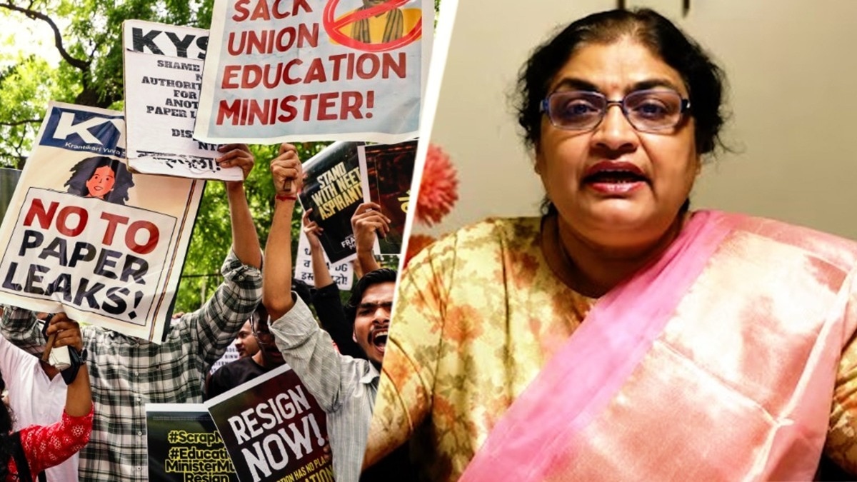 Botany Professor Manisha Mandhare has been identified by the CBI as the source of the leak of 2026 NEET-UG biology questions. (Photos: PTI/Reporter) NEET UG paper leak