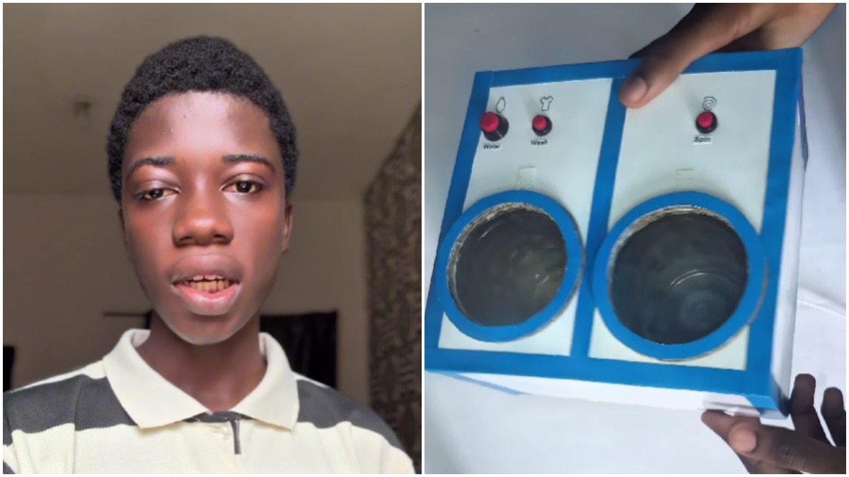 Nigerian boy builds mini washing machine from cardboard, the result is mind-blowing