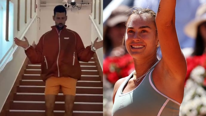 Novak Djokovic challenged Aryna Sabalenka for a speical dance. Courtesy: Reuters/Roland Garros screengrab Novak Djokovic, Aryna Sabalenka