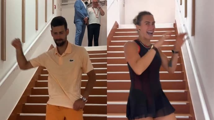 Novak Djokovic and Aryna Sabalenka in dance off battle at the French Open (Photo screengrab) Novak Djokovic, Aryna Sabalenka