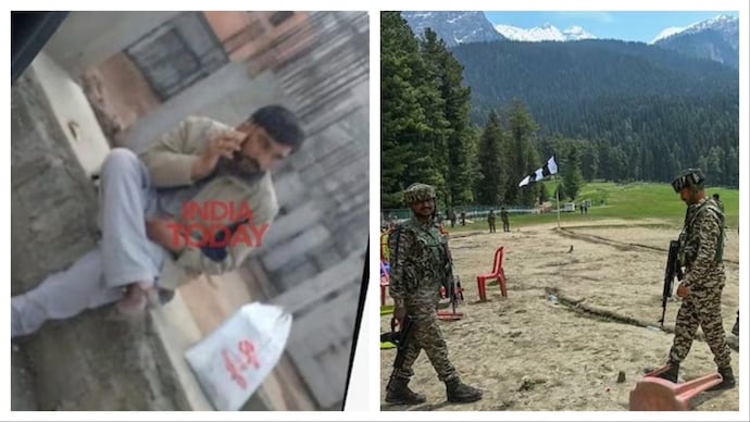 Pahalgam terrorist attack mastermind Saifullah Sajid Jatt alias Langda as seen talking over phone (left) from his safehouse in Pakistan's Kasur. Pahalgam terror attack mastermind
