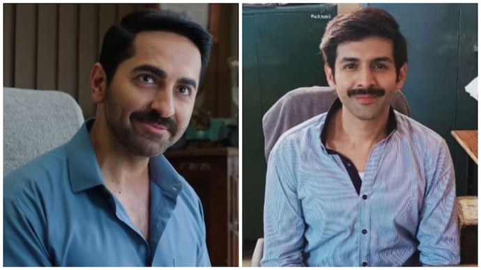 Ayushmann Khurrana (L) in a still from Pati Patni Aur Woh Do (2026); Kartik Aaryan (R) in a still from Pati Patni Aur Woh (2019). (Credit: T-Series) Pati Patni Aur Woh Do box office Day 1: Ayushmann's sequel behind Kartik's film