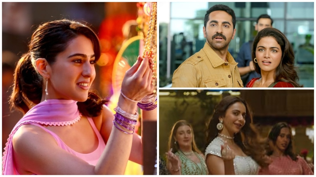 Sara ali Khan (left); Ayushmann Khurrana and Wamiqa Gabbi (top right); Rakul Preet Singh (bottom right) Pati Patni Aur Woh Do X review: Sara Ali Khan, Rakul Preet shine in mixed verdict
