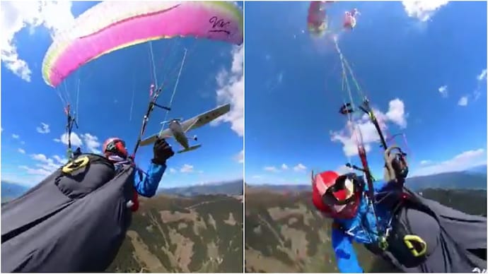 A dramatic video of a plane ripping a paraglider's equipment has gone viral. (Photo: X) plane