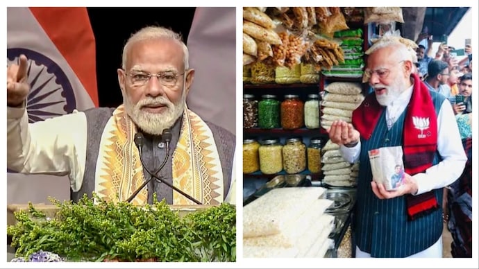 While addressing a gathering in The Hague, PM Modi revisited the jhalmuri reference that became popular during Bengal elections. (PTI Photo) PM Modi in the Netherlands, Jhalmuri
