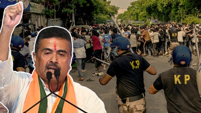 A day after protesters clashed with police personnel in Kolkata's Park Circus, Bengal CM Suvendu Adhikari warned against stone-pelting. (PTI Photo) Police crackdown on namaz protesters, Bengal CM sends big Park Circus message.