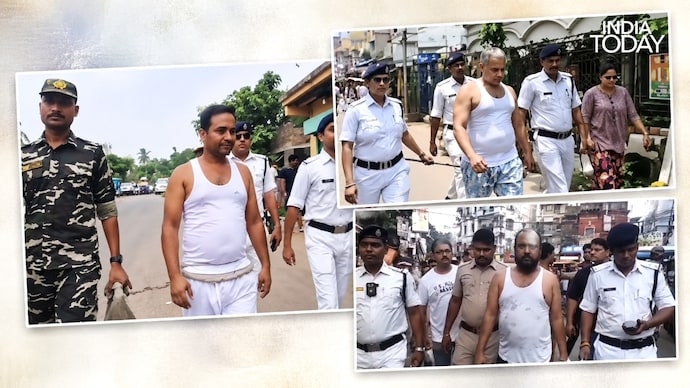 The TMC-linked goons paraded in their undergarments by police include Shaheen Molla, Akash Singh and Shamim Ahmed. (Images: X) Police parade TMC-linked goons in underwear as Bengal starts crime crackdown.