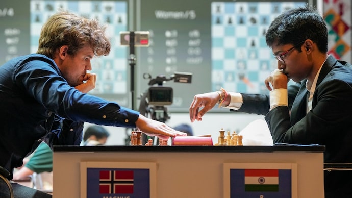 Praggnanandhaa shocks Carlsen again in Norway Chess clash. Courtesy: PTI Praggnanandhaa