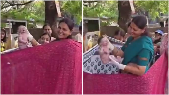 Pune doctor helps woman deliver baby on road safely with support of locals (Photos: @AdvYashomatiINC/X) Pune doctor helps woman deliver baby on road safely with support of locals