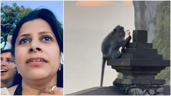 Pune woman shares horrifying ordeal as monkey snatches sunglasses in Bali temple (Photos: Priti Jain/X) monkey snatches glasses Bali temple