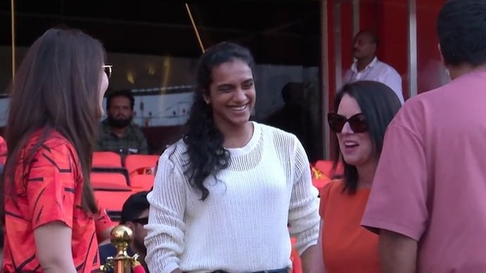 PV Sindhu attends SRH vs KKR match in Hyderabad. (Screebgrab/JioStar) PV Sindhu