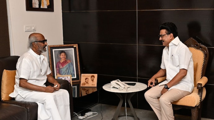 Rajinikanth met MK Stalin at his Chennai residence. Rajinikanth, MK Stalin