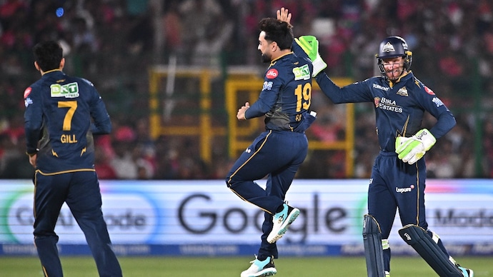 Gujarat Titans beat the Rajasthan Royals by 77 runs. Courtesy: PTI Rashid Khan